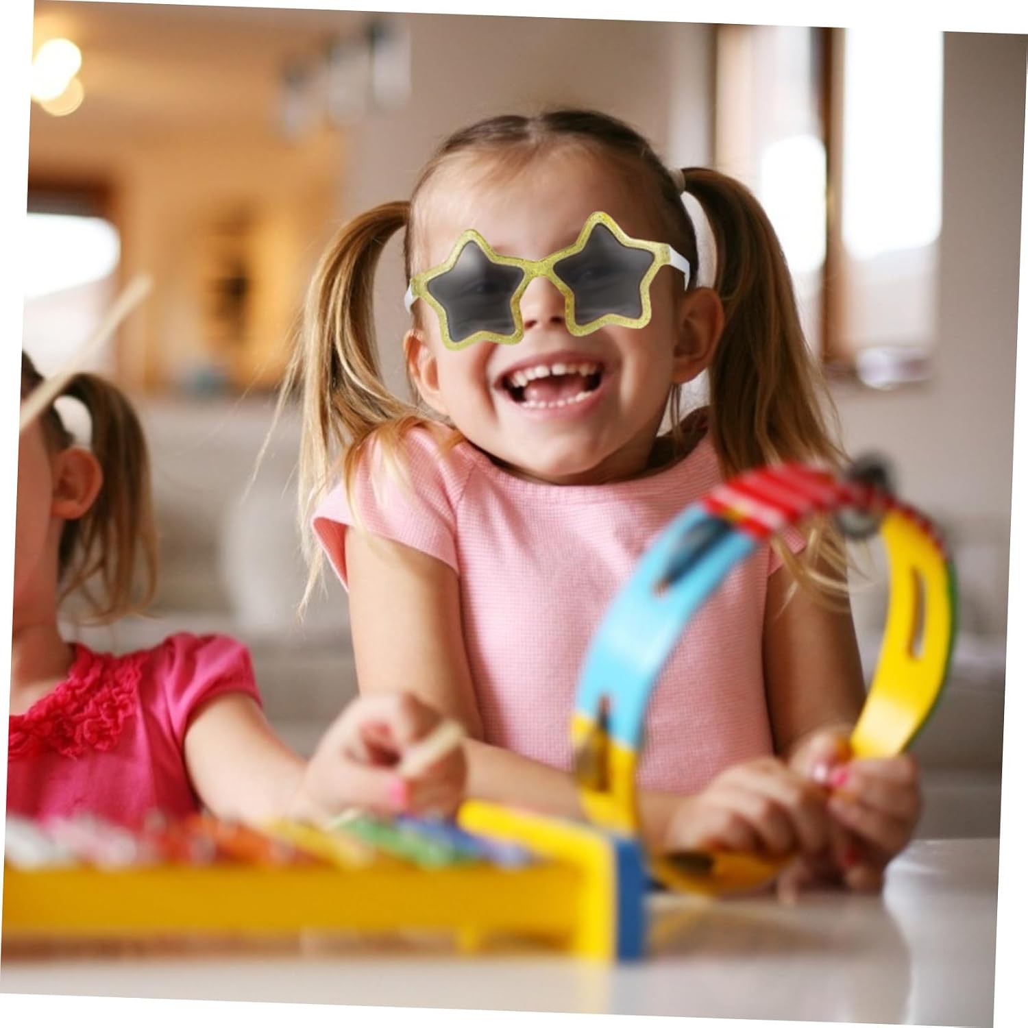 FRCOLOR Yellow Star Sunglasses for Kids Toddler Girls Boys Glitter Sparkly Party Favors Eyewear for Birthday Summer
