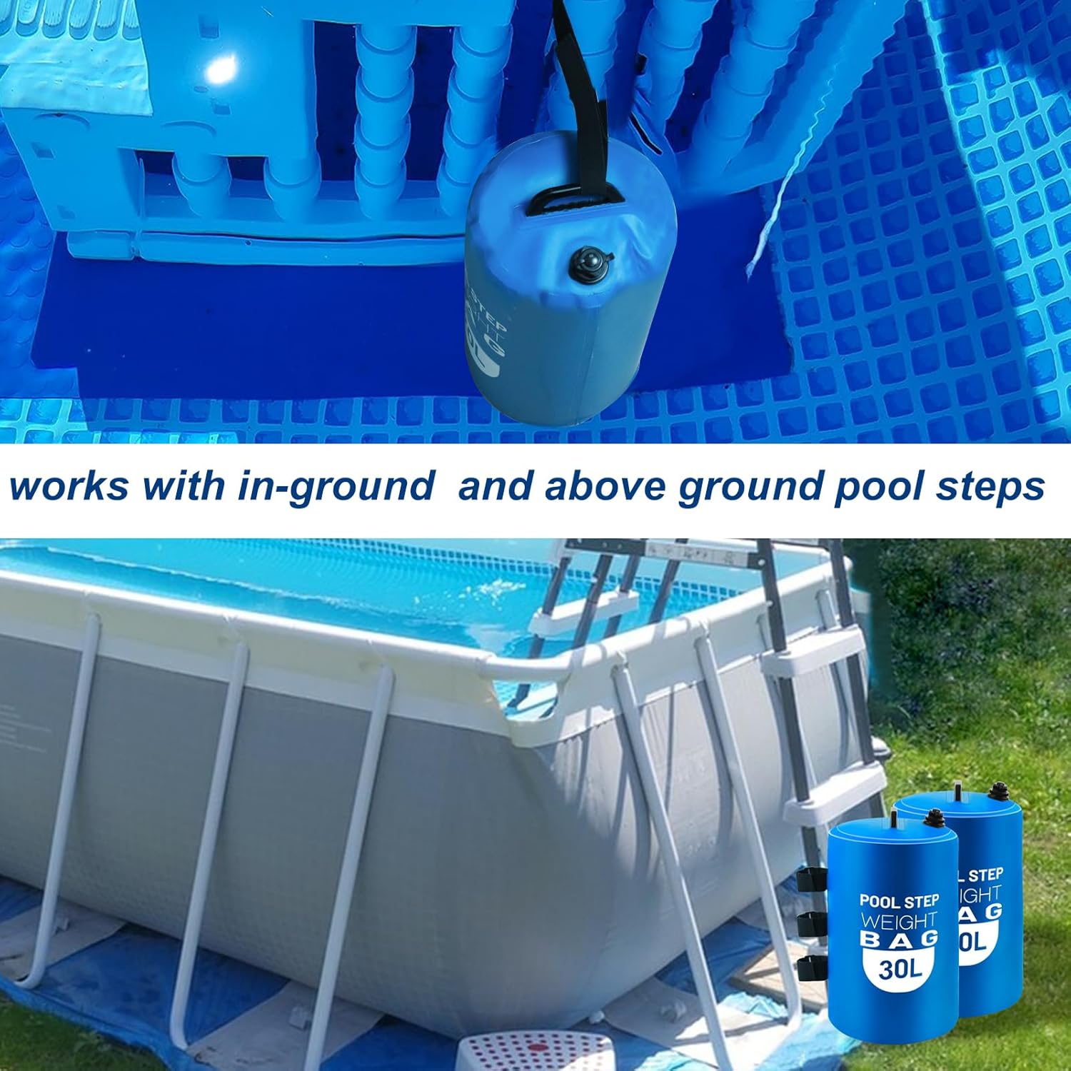 Pool Ladder Weights 30L Universal Large Pool Step Weights Sand Bag Waterproof 500D PVC Swimming Pool Weights for Above Ground and Inside Pool with Nylon Handle (Blue, 30L) - Image 6
