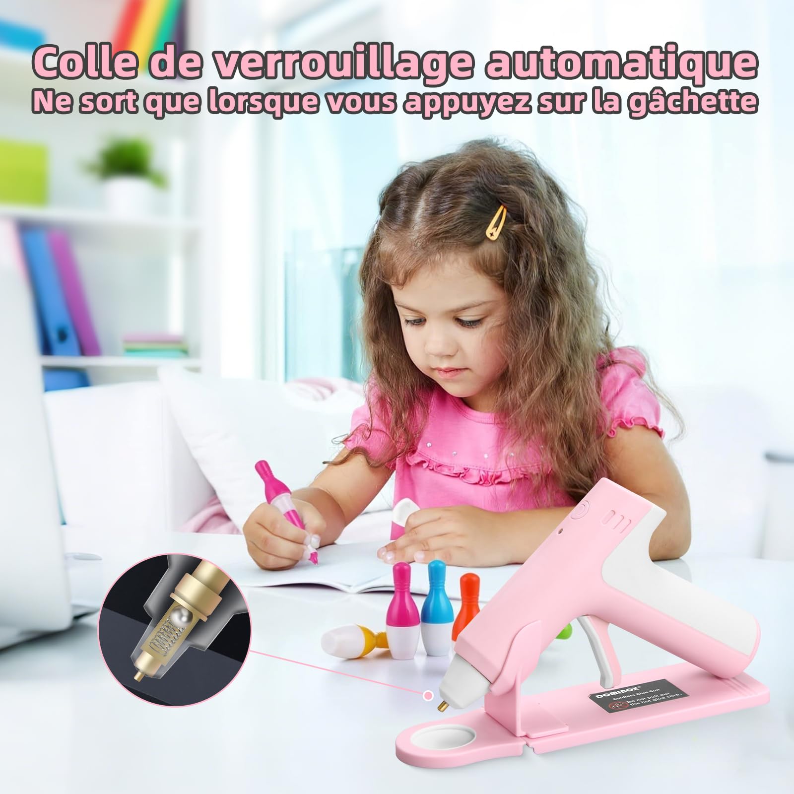 Pistolet à Colle Chaude sans Fil 4V avec 20 Bâtons de Colle, 25S de Préchauffage Rapide, Batterie Rechargeable 2000mAh Type-C, Arrêt Intelligent, pour L'art, Bricolage, Réparation, Rose