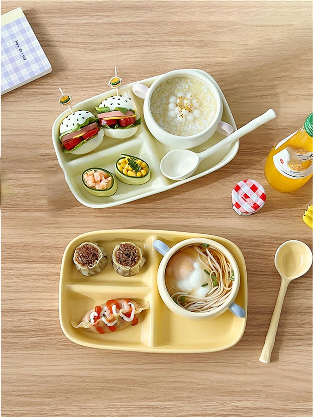 Assiette divisée + Bol à soupe + Cuillère | Assiette à dîner en céramique à 3 compartiments, assiettes de contrôle des portions for plats de dîner for adultes, lavable au lave-vaisselle ( Color : Whit