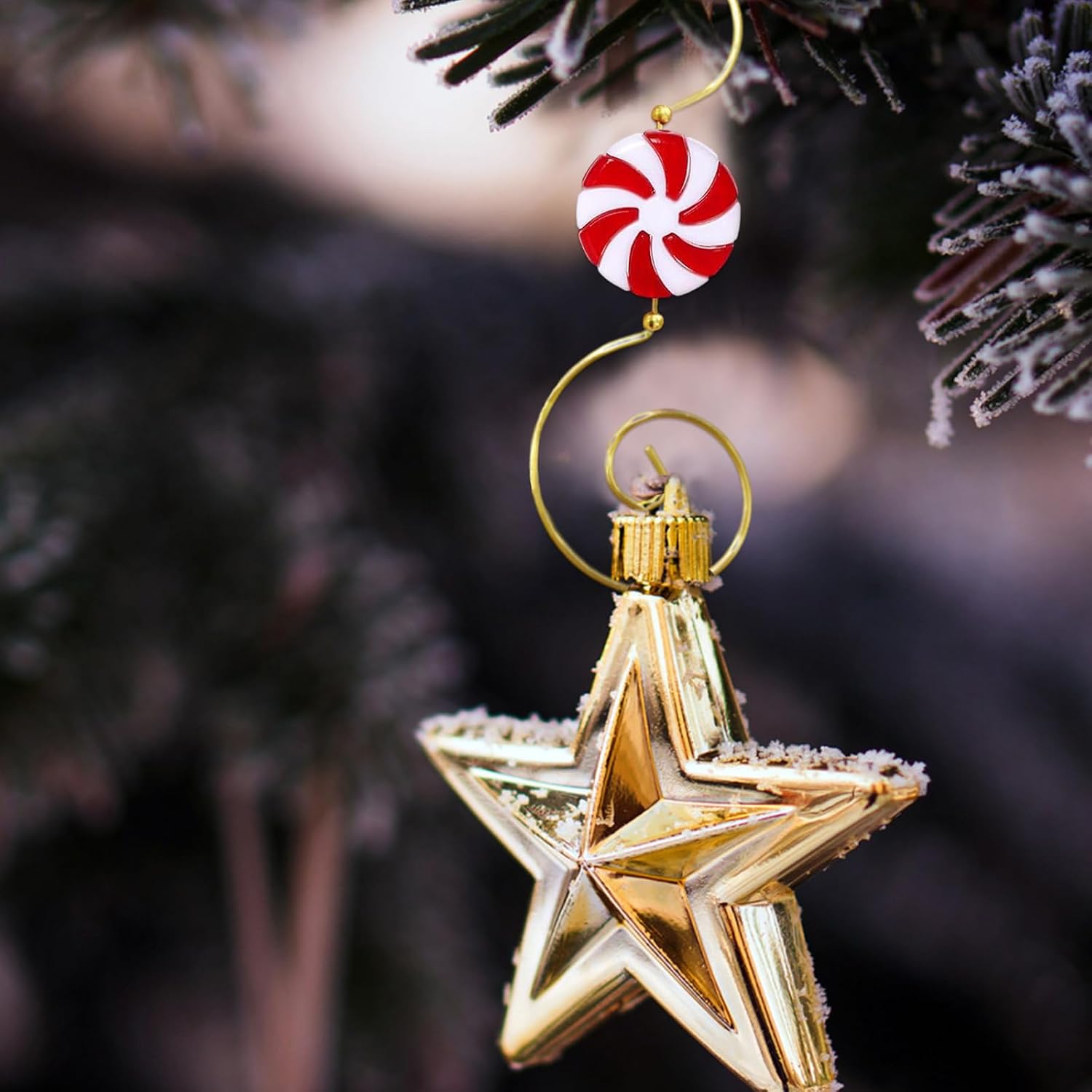 10 Pcs Ornament Hooks Metal Christmas Tree Red White Circular Candy Design Hangers Swirl Holiday Decorations