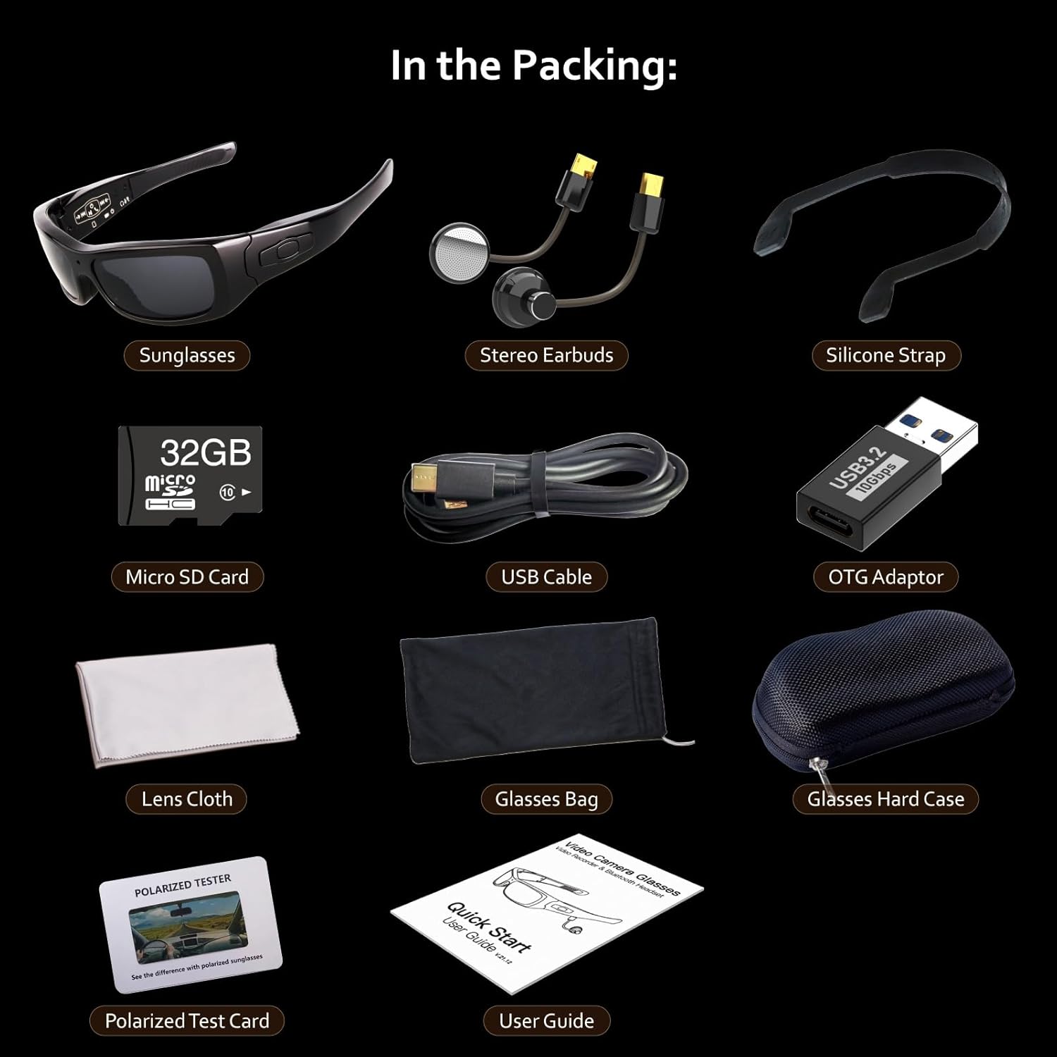 Full HD 1080P Camera Glasses with Bluetooth Headset Wearable Camera for Android Smartphone Polarized Sunglasses UV400