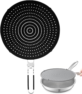 Splatter Screen Compatible with Hexclad,Heat Resistant Silicone with Folding Handle,Grease-Free Cooking,Dishwasher Safe,12.5 Inches,Black