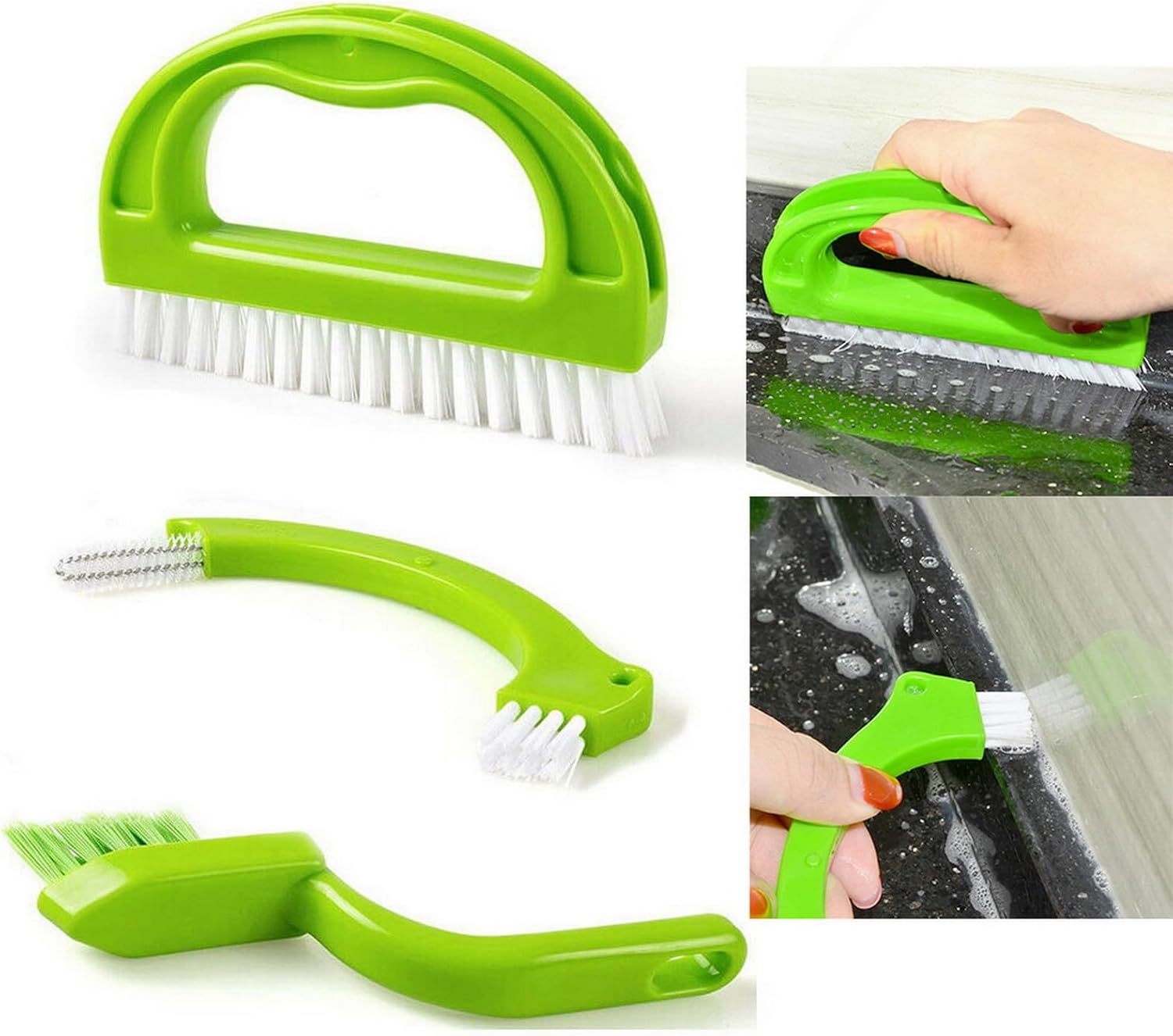 Green 3 in 1 Tile Grout Cleaning Brush Mould Remover Narrow Stiff Stain Cleaner