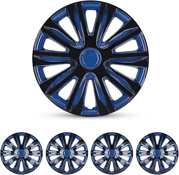 14 Inch Hubcaps Set of Black Lacquer & Blue Lacquer Universal Wheel Rim Cover R14 Hub Cap Only Fit for Iron Hub Snap on Wheel Rim Hub Cap Replacement Exterior Accessories for Car Pickup Truck SUV
