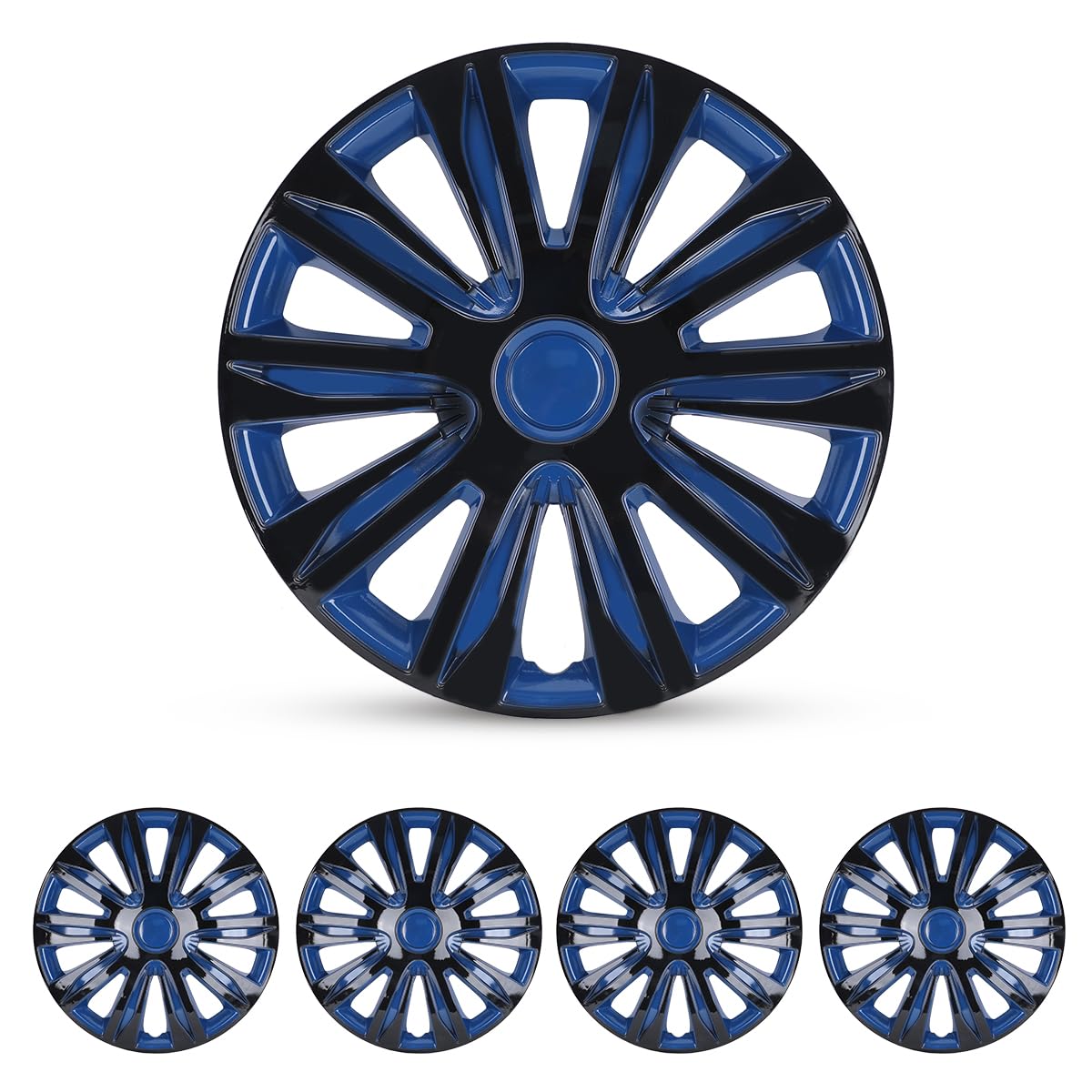 14 Inch Hubcaps Set of Black Lacquer & Blue Lacquer Universal Wheel Rim Cover R14 Hub Cap (Only Fit for Iron Hub) Snap on Wheel Rim Hub Cap Replacement Exterior Accessories for Car Pickup Truck SUV