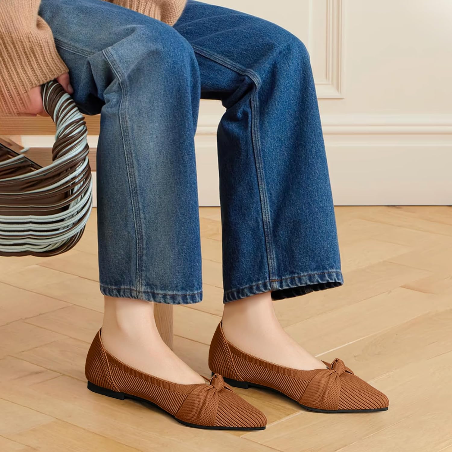 Women's Flats Shoes Comfortable Dressy Pointed Toe Knit Washable Ballet Flat - Image 3