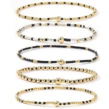 Gold Beaded Bracelet Stack for Women Dainty Cute 14K Gold Plated Seed Beads Crystal Colorful Stackable Bracelets Jewelry Accessories Elastic Stretch Boho Fashion Birthday Friendship Gift