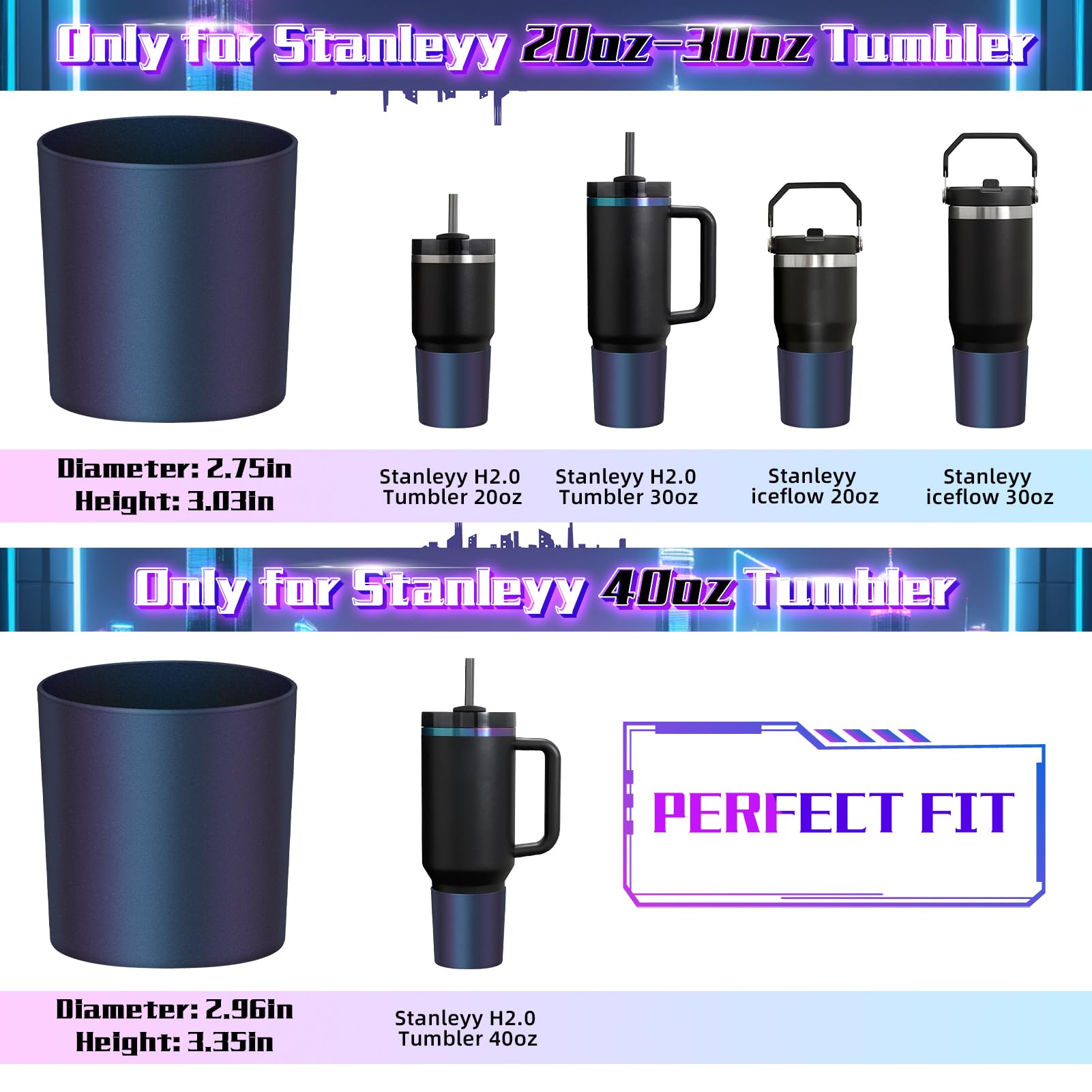 WUQID Chameleon Higher Silicone Boot, Compatible with Stanley Quencher H2.0 40oz 30oz 20oz & IceFlow Flip 30oz 20oz, Reduces Dents Water Bottle Sleeve Anti-Slip Cover