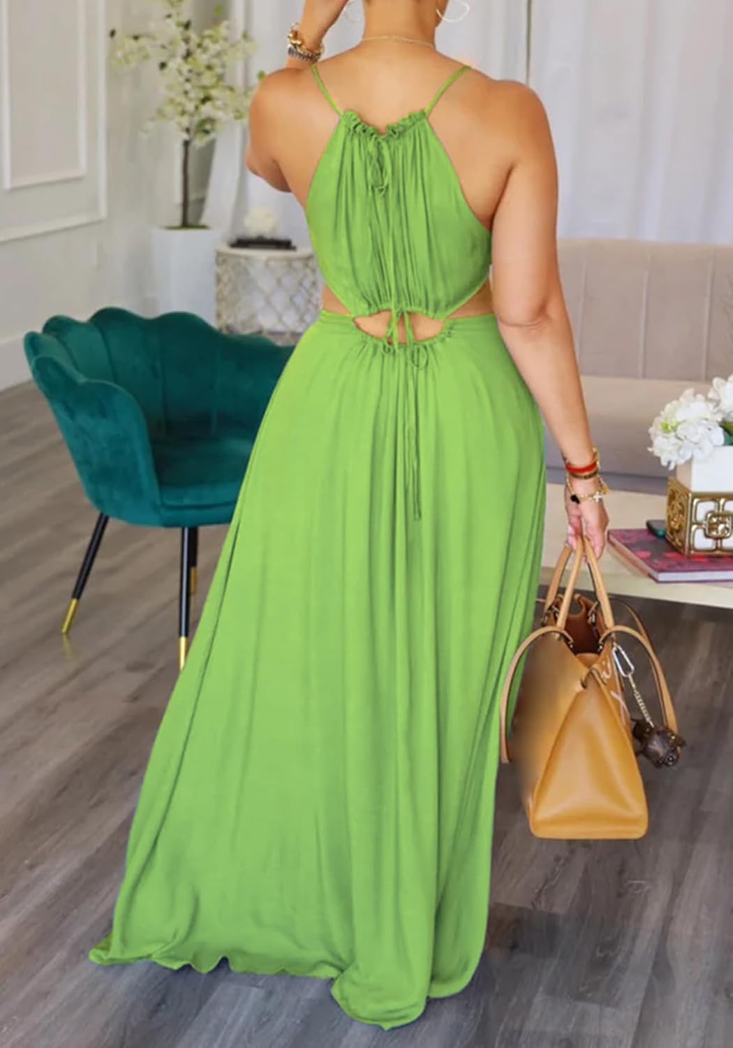 Unybwonn Womens Summer Dress Spaghetti Strap Halter Sleeveless Sexy Cutout Boho Maxi Sundress Beach Vacation Dresses - Image 4