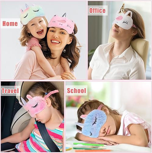Miniatura 7 de 24 piezas de pijamas incluyen 12 máscaras de ojos de unicornio y 12 diademas para el pelo con pajarita para lavar la cara, máscara de dormir,