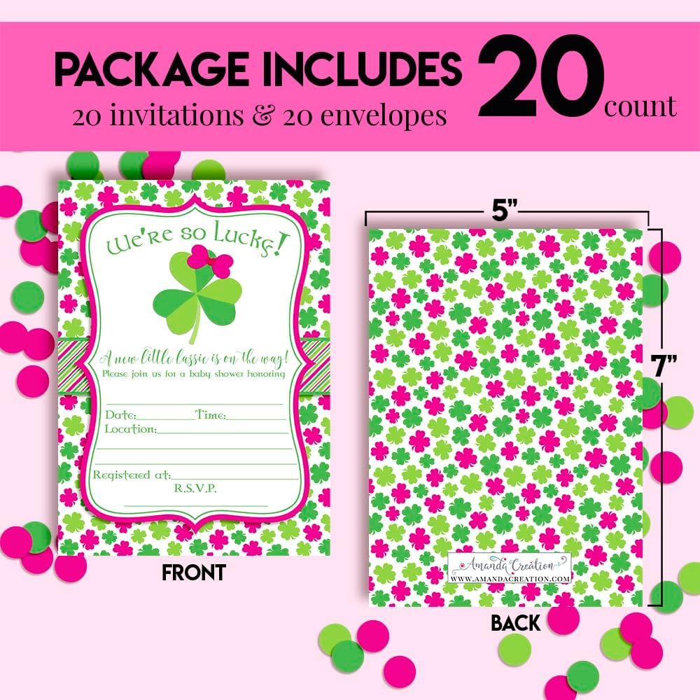 Amanda Creation St. Patrick's Day Baby Girl Shower Fill In Invitations set of 20 with envelopes