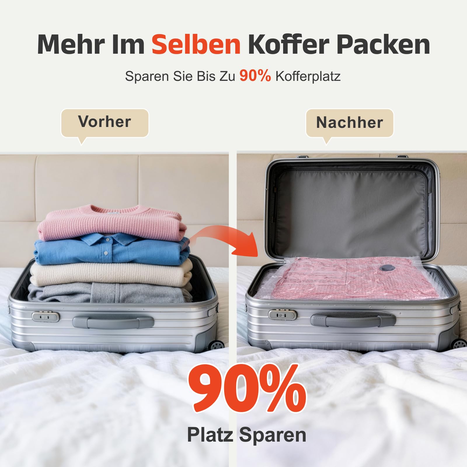 IDEATECH Vakuumbeutel 15 Stück (5S 50x40cm + 5M 60x40cm + 5L 60x50cm) mit Elektrische USB-Pumpe Kompressionsbeutel Wiederverwendbar Luftdicht für Kleidung Bettdecken