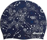 Sporti Constellation Silicone Swim Cap - Non-Slip, Latex-Free, Easy On/Off for Long Hair, 7.6" Height, 7.5" Opening