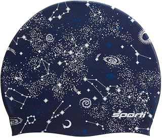Sporti Constellation Silicone Swim Cap - Non-Slip, Latex-Free, Easy On/Off for Long Hair, 7.6" Height, 7.5" Opening