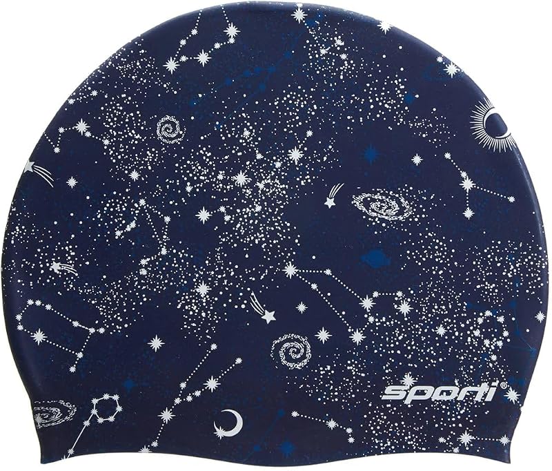Sporti Unisex-Adult Silicone Swim Cap, Abstract Design Hat, Protects Hair | Textured Interior, Anti-slip Grip, Lightweight Feel, Easy Wear, Hair Coverage, Comfortable Fit, Lap Practice, Pool Swimming