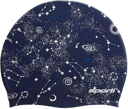 Sporti Silicone Swim Cap Graphic Design with Dimension Height 7.6" Opening 7.5", Swimming Cap Non Slip, Easy Wear and Removal