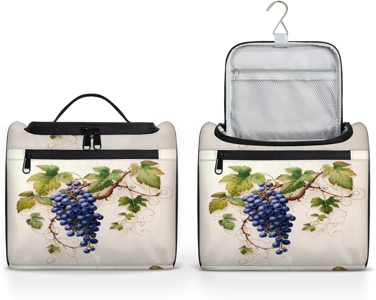 cfpolar Toiletry Bag for Women, Fruit Grapes Green Leaves Hanging Travel Toiletry Bag, Water-resistant Cosmetic Makeup Organizer for Toiletries and Cosmetics, Bathroom Shower Bag with Handle and Hook