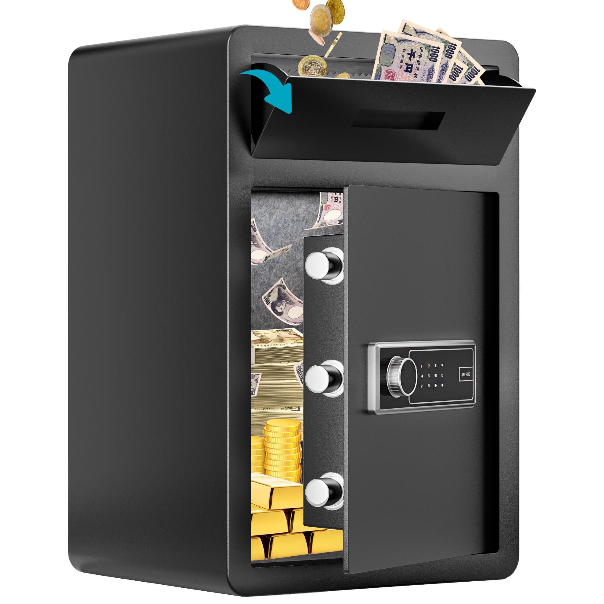 Amazon.co.jp: SHSASAO 投入式金庫 家庭用 暗証番号 82L キャビネット