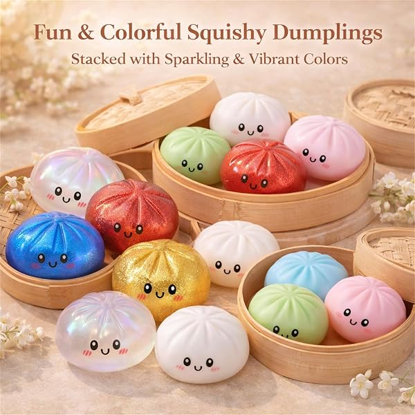 Glitter Dumpling Squishy, 2026 New Colorful Dumplings Squishies with Box, Soft Sensory Squeeze Toys for Adults Stress Relief (Colorful) - 2