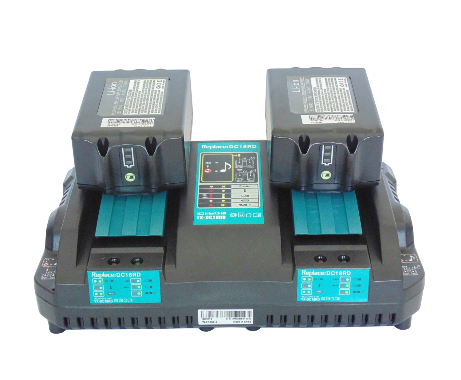 Cargador de doble puerto DC18RD, cargador rápido para Makita 18 V DC18RC DC18RA DC18SF, Makita batería 18 V BL1850B BL1860B BL1830B BL1440B BL1430B BL1415