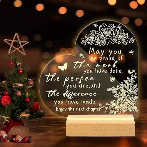 Luz nocturna acrílica de regalo para mujeres, regalos de jubilación, compañeros de trabajo, regalo de jubilación de luz acrílica para amigos,