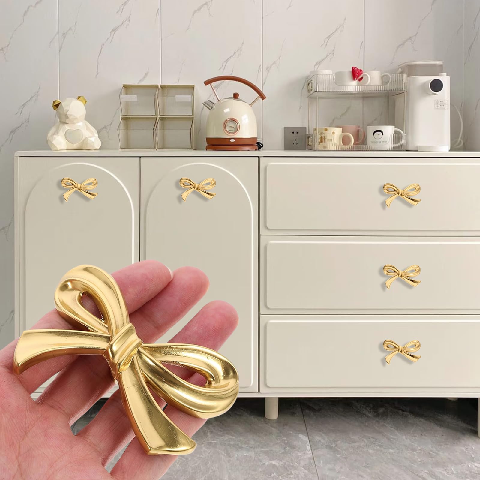 NNNJunhua Gold Bow Cabinet Knobs Vintage Shaped Dresser Decorative Handle  for Drawers Handles for Desk Suitable for Wardrobe Drawers TV Cabinets  Bookcases (Gold-8)