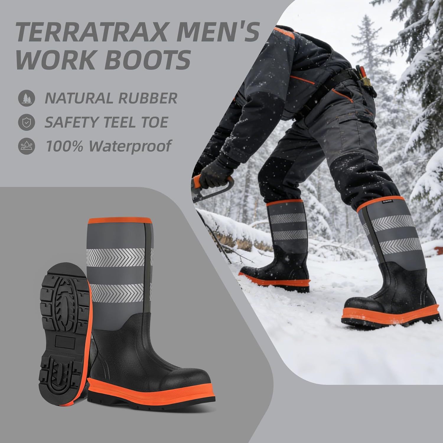 Men's Steel Toe Rubber Work Boots, Waterproof Neoprene Safety Boots with Puncture Proof Midsole - Oil & Chemical Resistant, Reflective High-Vis for Construction, Concrete, Roadwork - Image 7