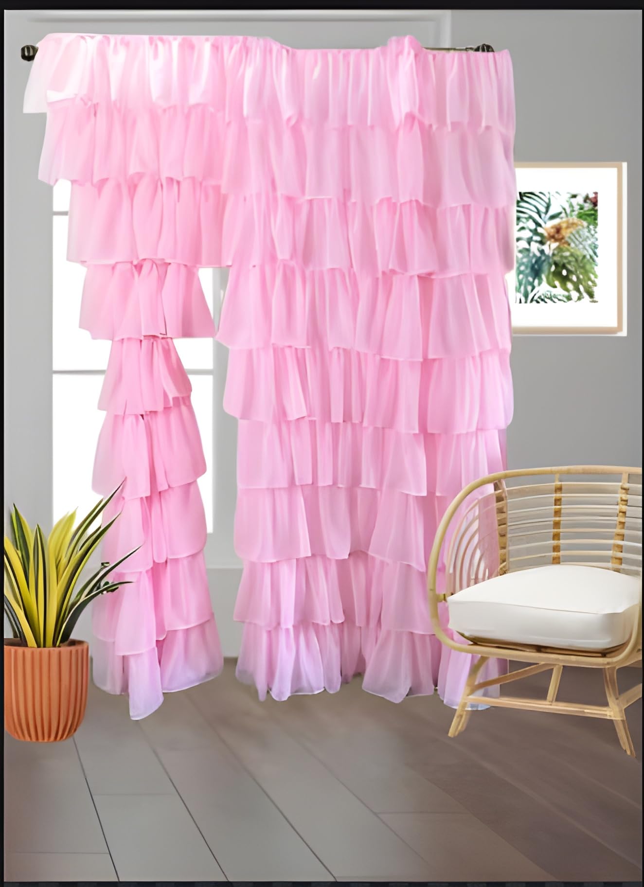 NYSARG Pink Crush Multilayer Ruffle Curtain, Frill Boho Curtain, Single Piece, 7 Feet Long (Living Room, Bedroom, Kitchen)-image-2
