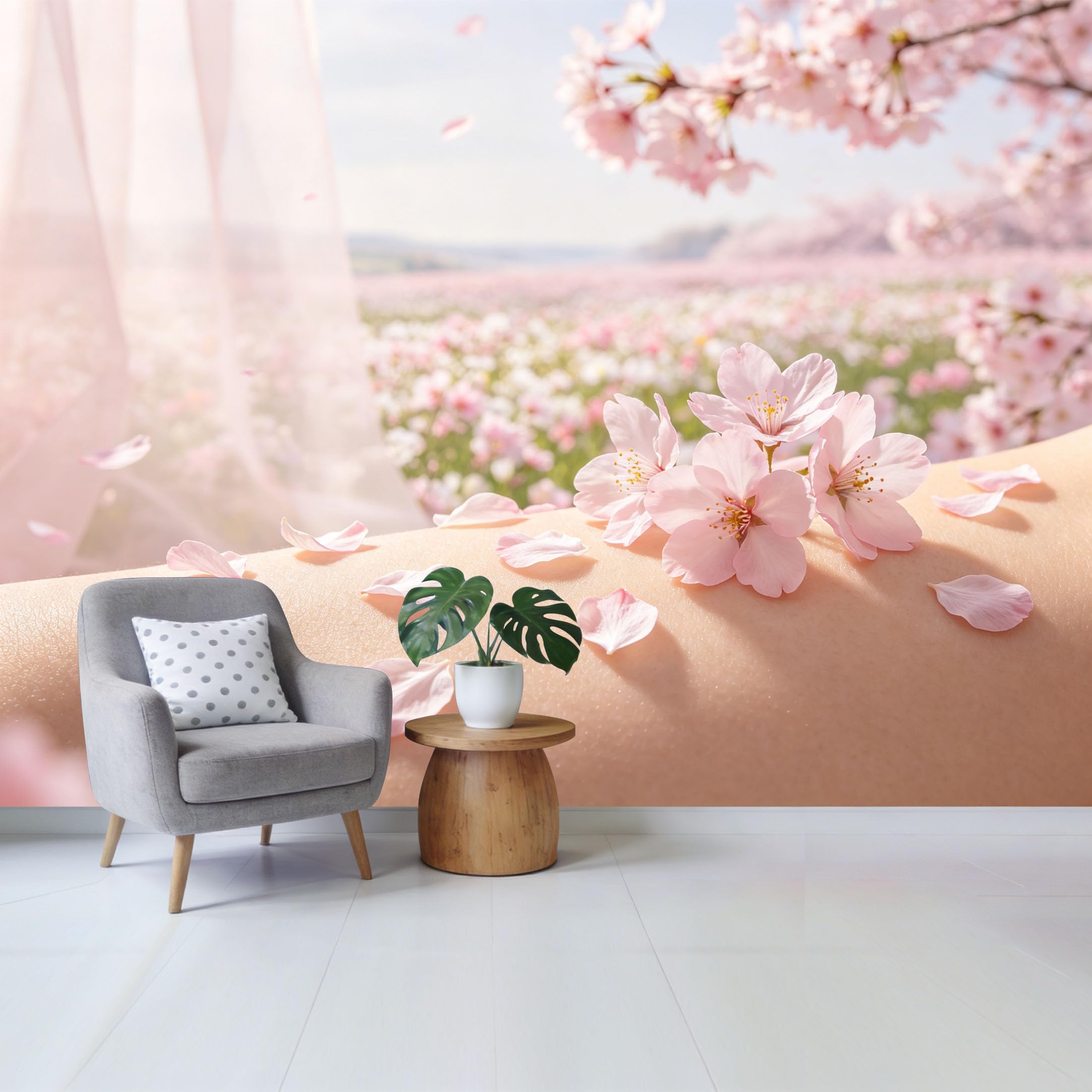 Custom Size Wall Mural Pink Cherry Blossom Floral Botanical Watercolor Aesthetic SelfAdhesive Wall Fabric Removable Wallpaper for Home Office Decor
