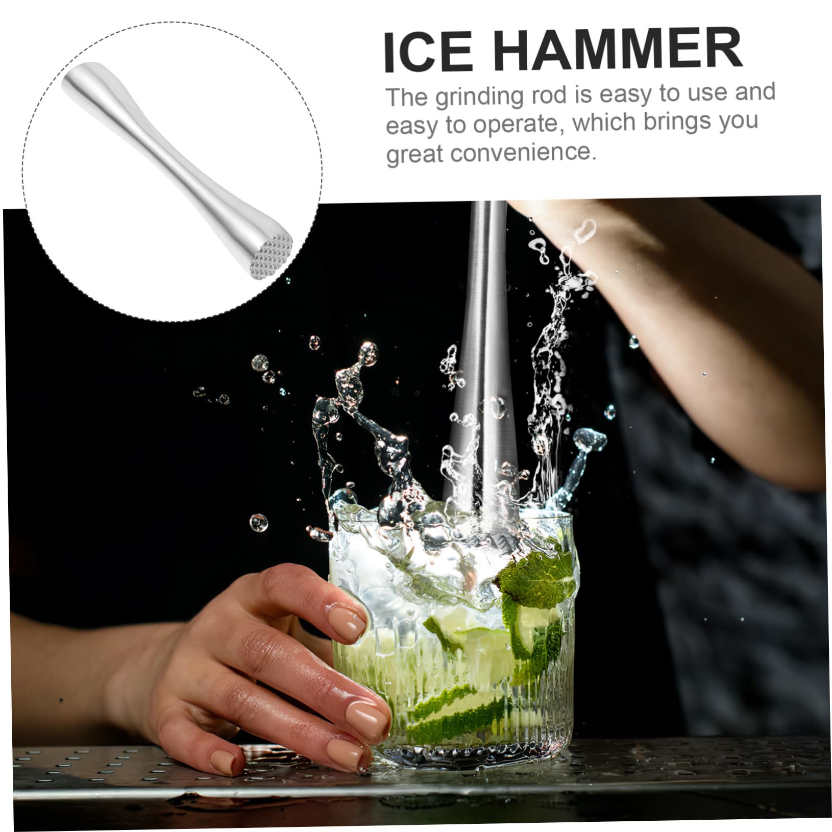 COLLBATH Professional Drink Muddler Ice Hammer for Crushing Ice and Muddling Citrus Bar Supply for Cocktails and Beverages
