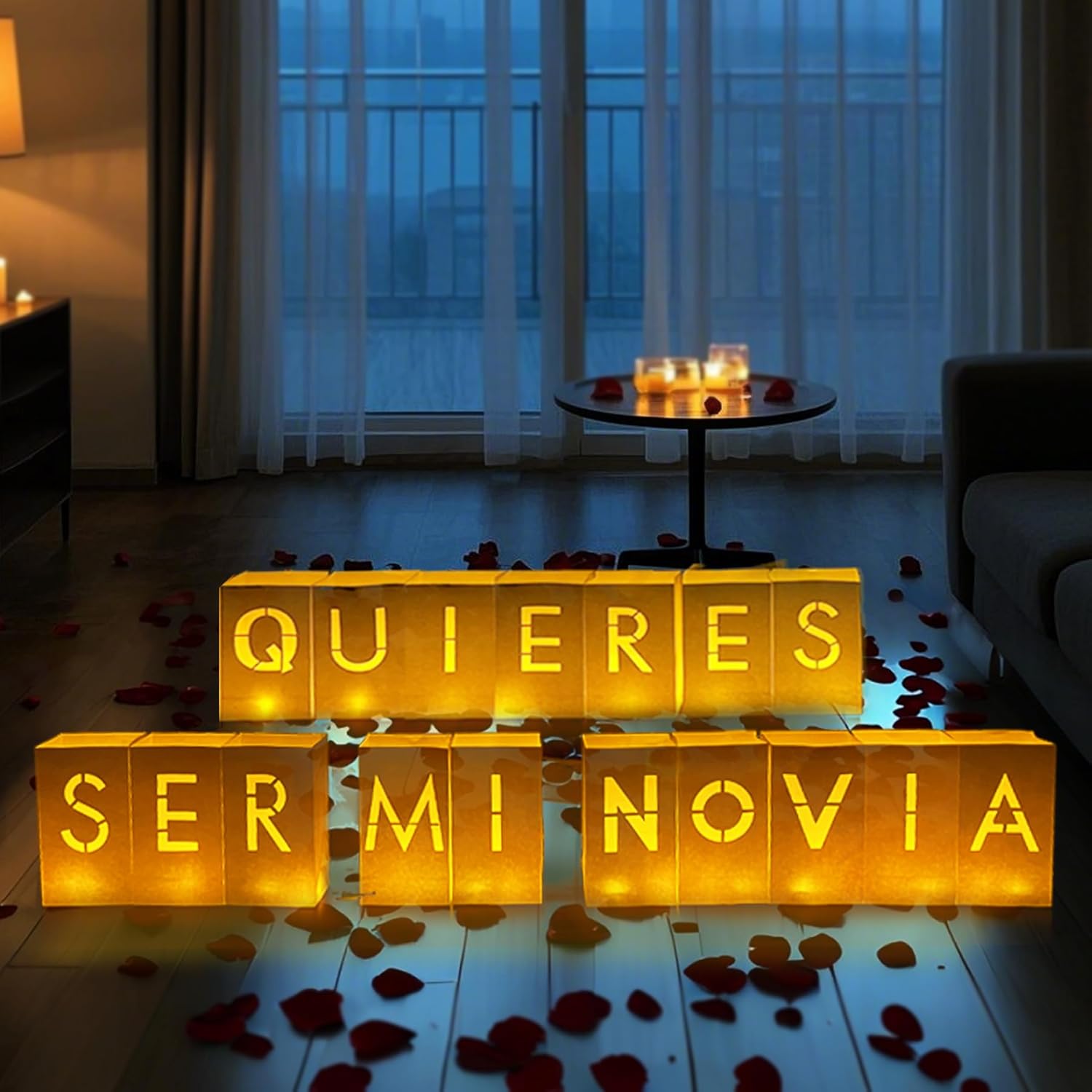 Quieres Ser Mi Novia - Will You Be My Girlfriend Sign Lighted Letters in Spanish, Valentine's Day Romantic Decorations Special Night Decor with Tea Lights and Artificial Roses - Image 3
