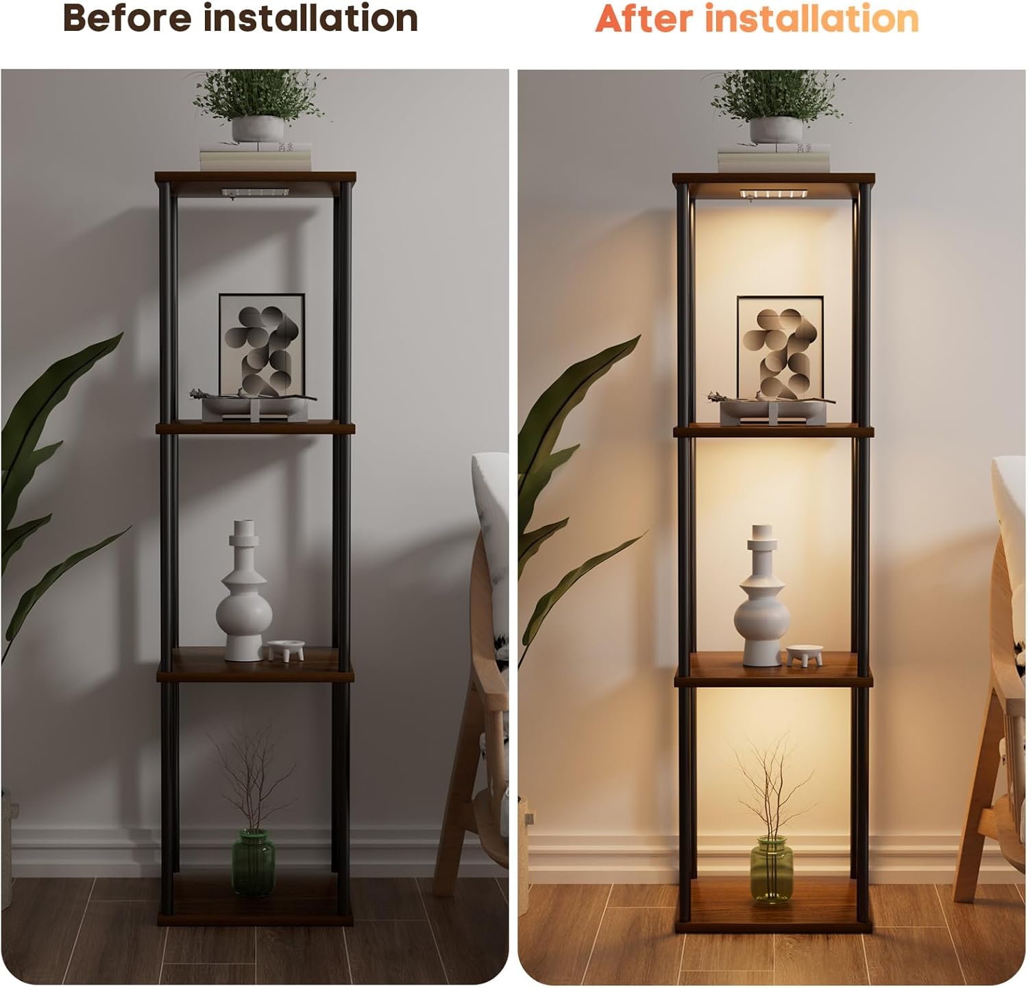 3-Pack Under Shelf Lighting for 3 Tier Floor Shelves, Ultra-Bright Square10 Dimmable Slim Stick on Lights,3-Color Timer 3/9/12H,Decor Lights for Living Room, Bedroom,Kitchen Storage Display Rack
