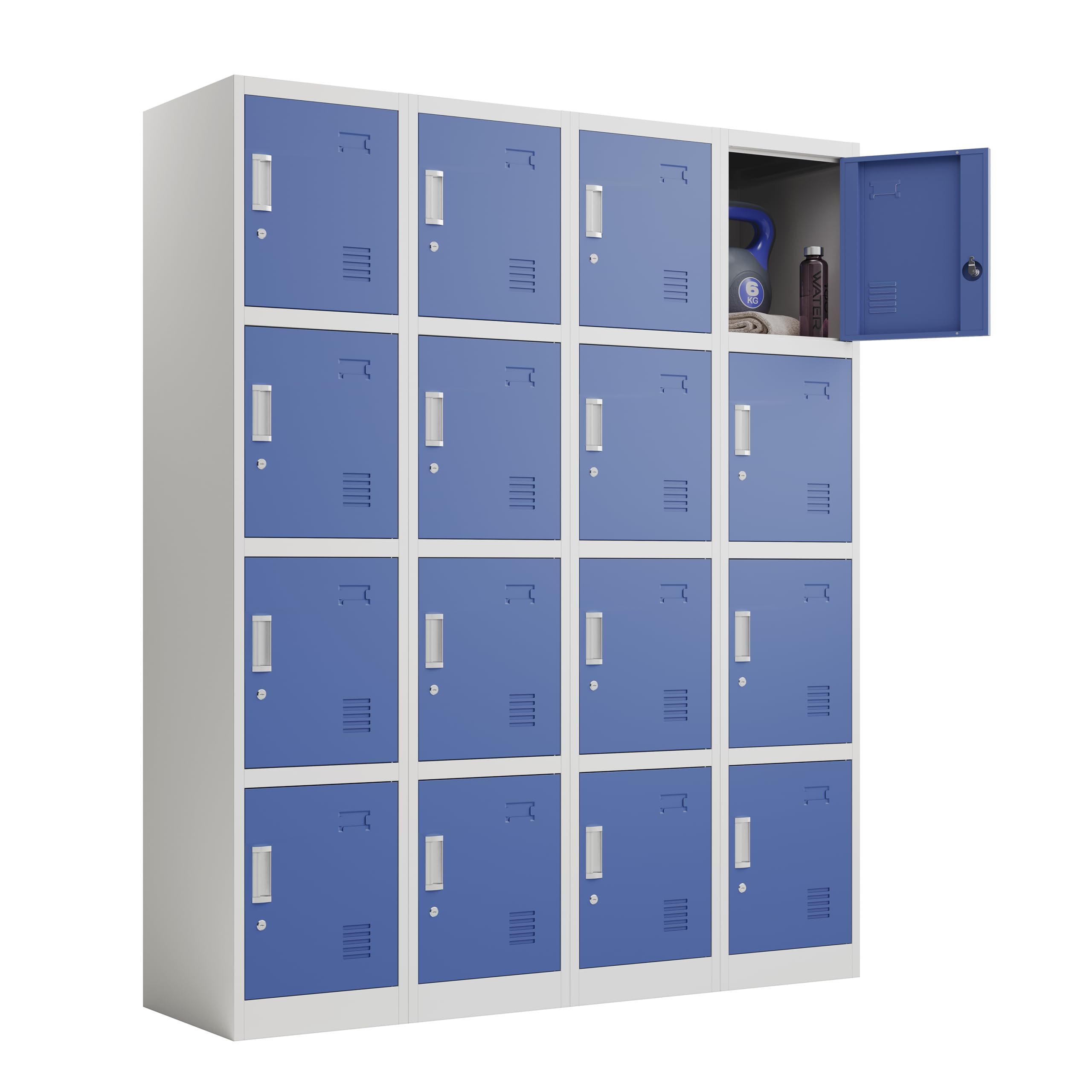 Racking Solutions 4 x 4 Door Metal Storage Lockers, Blue & Grey Steel Lockable Unit, Staff Gym School Changing 1850mm H x 380mm W x 450mm D