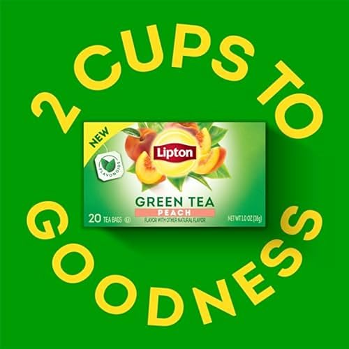 Miniatura 5 de Lipton Bolsas de té verde melocotón, bolsas de té saborizadas sin azúcar para té caliente o té helado de melocotón con cafeína y flavonoides, 20
