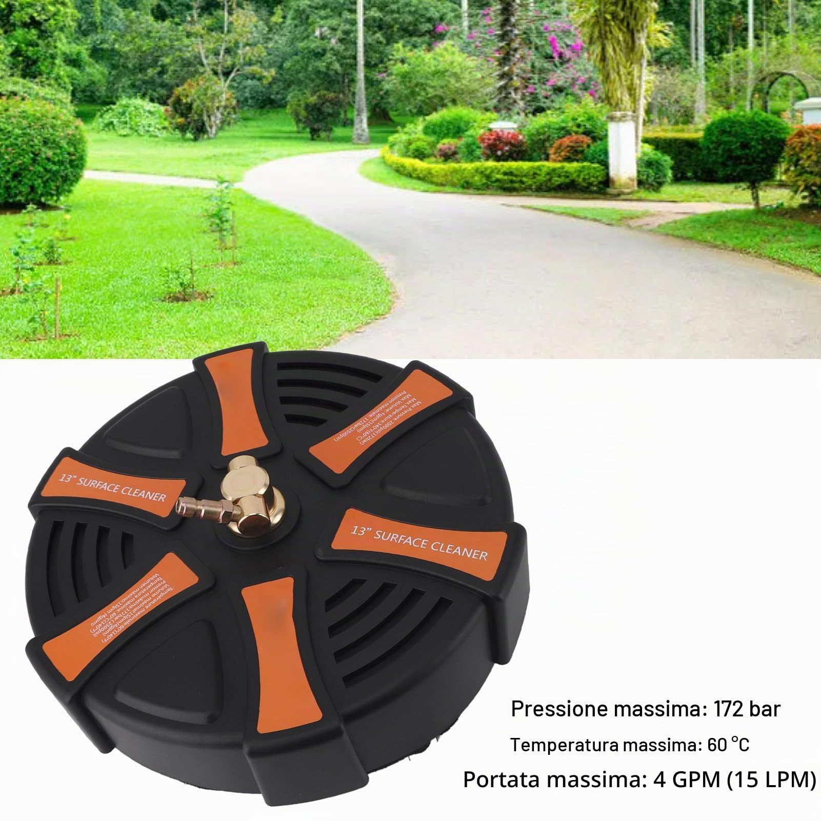 Idropulitrice per Superfici da 13 Pollici, Accessorio Idropulitrice in Acciaio Inossidabile per la Pulizia di Vialetti, Marciapiedi, Cortili, 2500 PSI, 2 Bacchette di