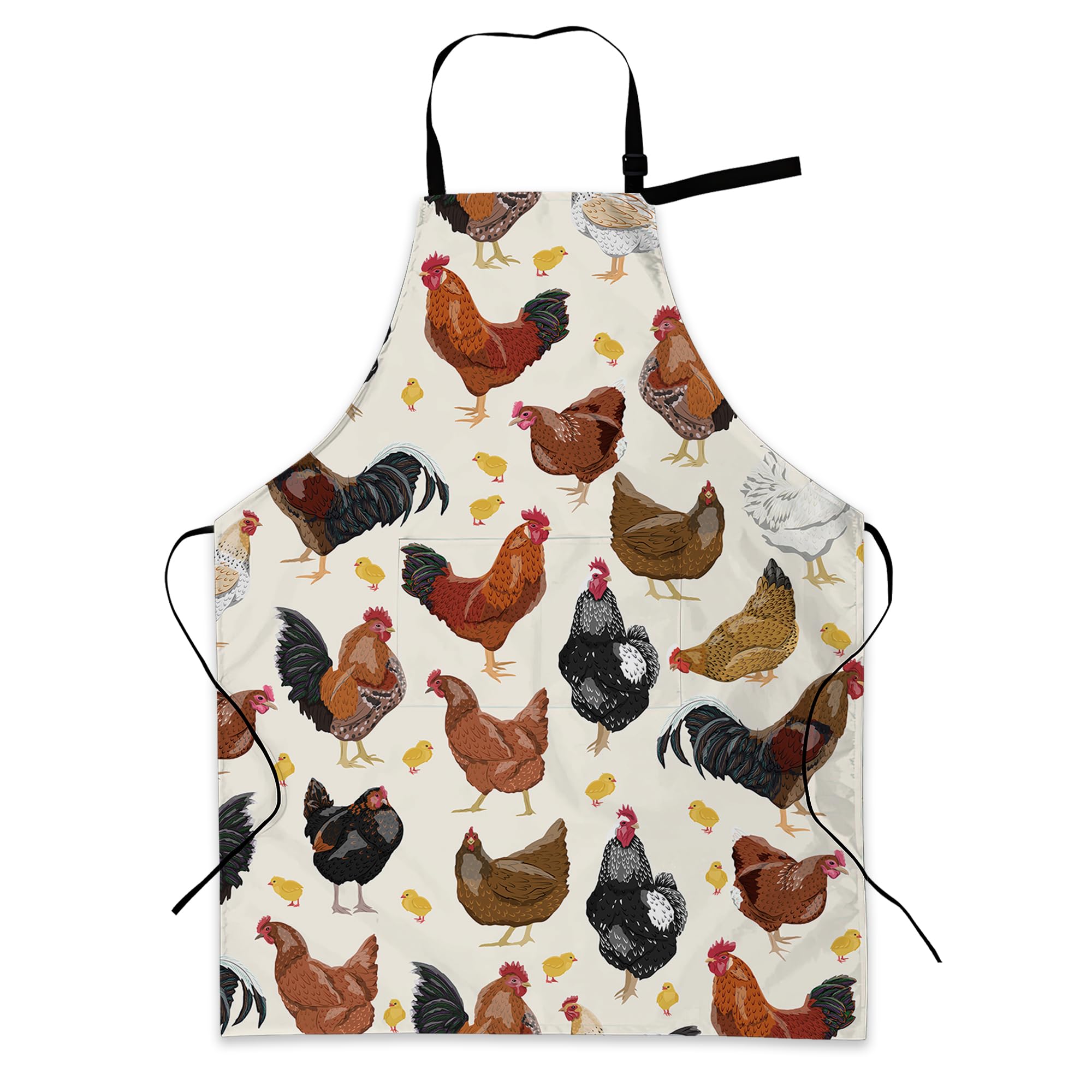 BILANGCE Rooster Hen Chef Apron with 2 Pockets, Domestic Animal Chicken Waterproof Adjustable Apron for Kitchen, Gardening, Restaurant, Barbecue, Coffee 28x34 Inches