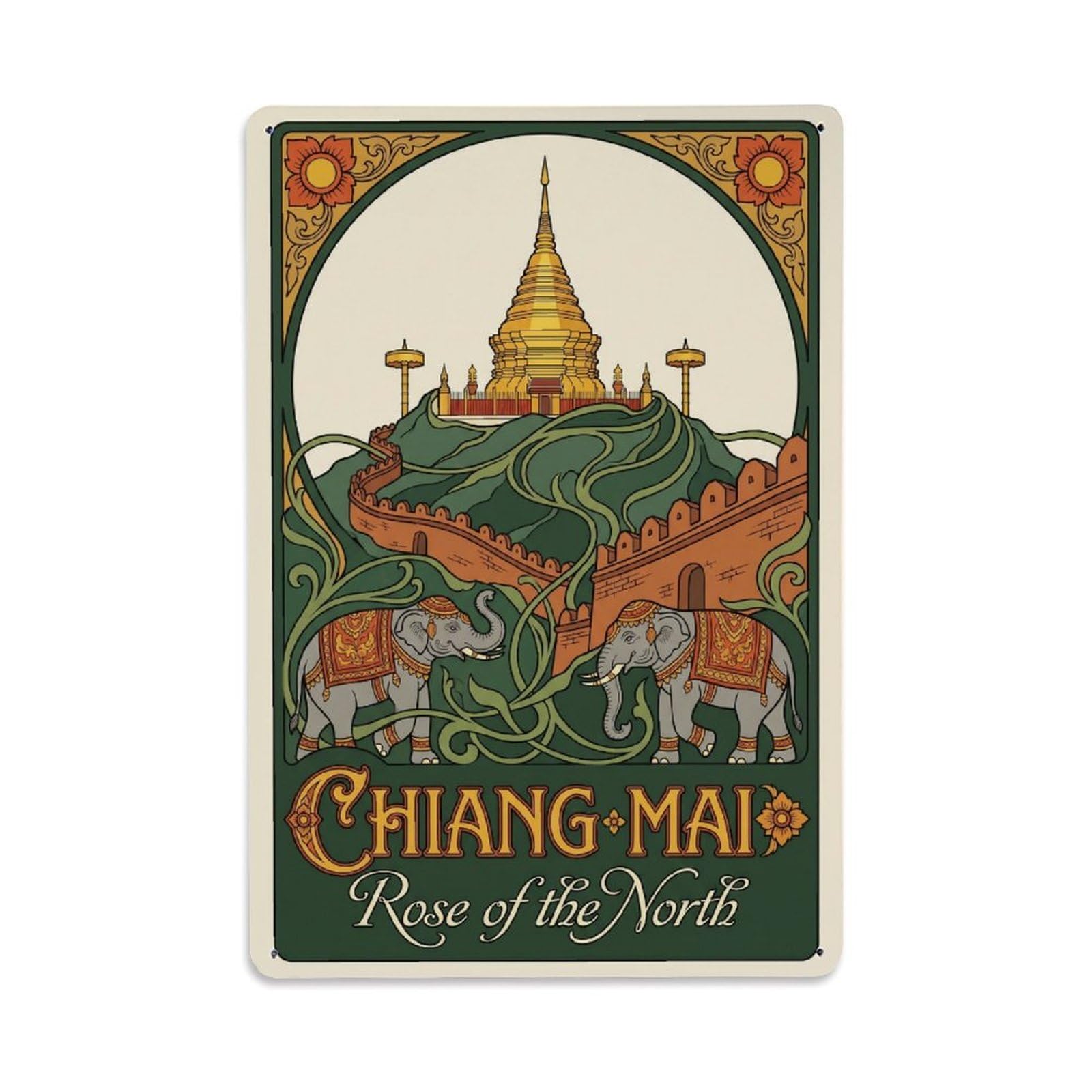 Huiyhb 8X12inch(20X30cm) Travel Retro Thailand Chiang Mai Metal Tin Sign