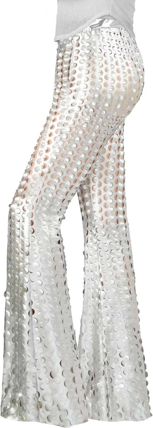 Nawgut Sequin Flare Pants Sparkly Glitter Bell Bottom High Waisted Hollow Trousers Party Clubwear for Women