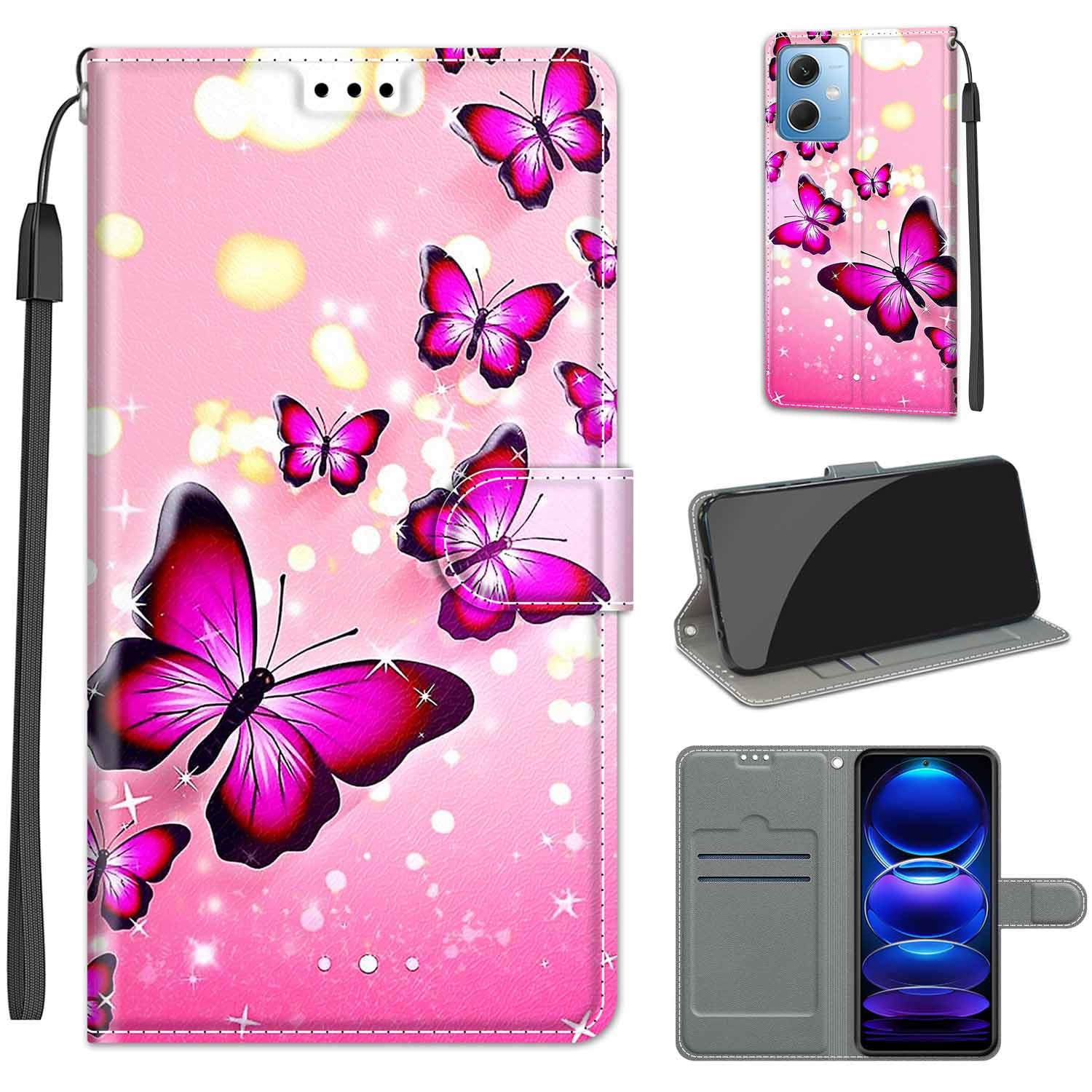 for Xiaomi Redmi Note 12 5G Case, PU Leather Wallet Book Flip Folio Stand View Cover Pouch Compatible with Poco X5 5G Phone Case (Butterfly)