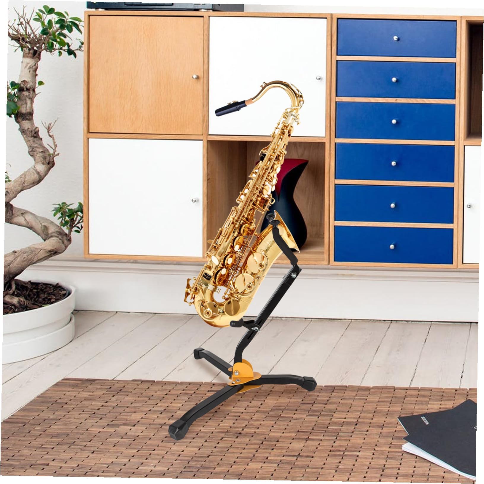 Altsaxophonständer in Schwarz Faltbarer Praktischer Saxophonhalter Stabiler aus Eisen und Abs mit Schwamm für Musikunterricht und Zuhause