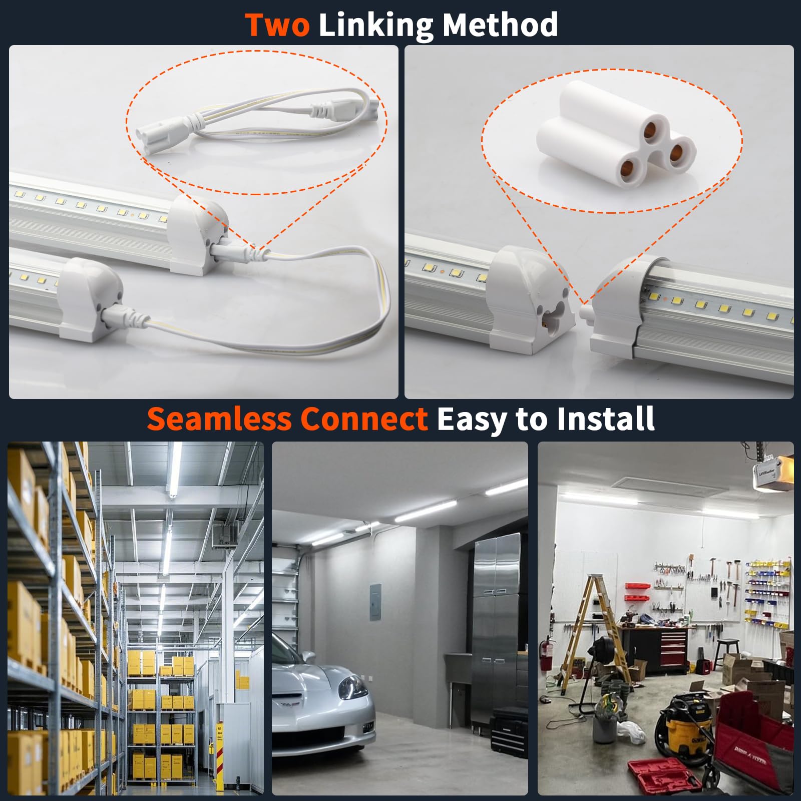 72W LED Shop Lights 4FT 10800LM 6500K Daylight Shop Light Bar with 59 Plug Garage Light Linkable Clear — view 4