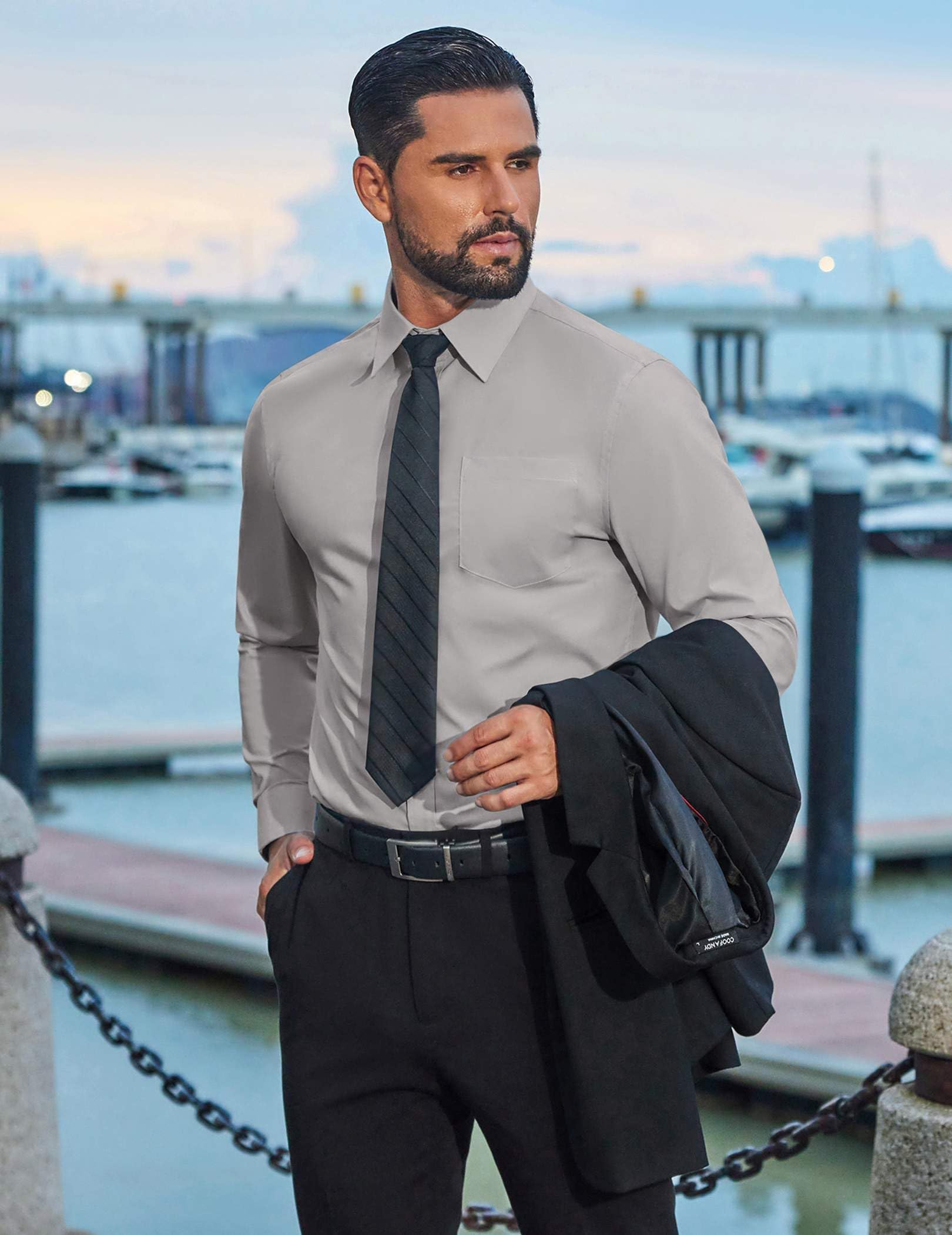 Coofandy Camicia da Lavoro a Maniche Lunghe da Uomo, Anti-Macchia, abbottonata