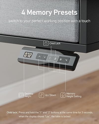 Miniatura 8 de FEZIBO Escritorio Eléctrico de Pie Resistente Ajustable en Altura con Cajones, Mesa de 48 x 24 Pulgadas con Estante de Almacenamiento Grande,