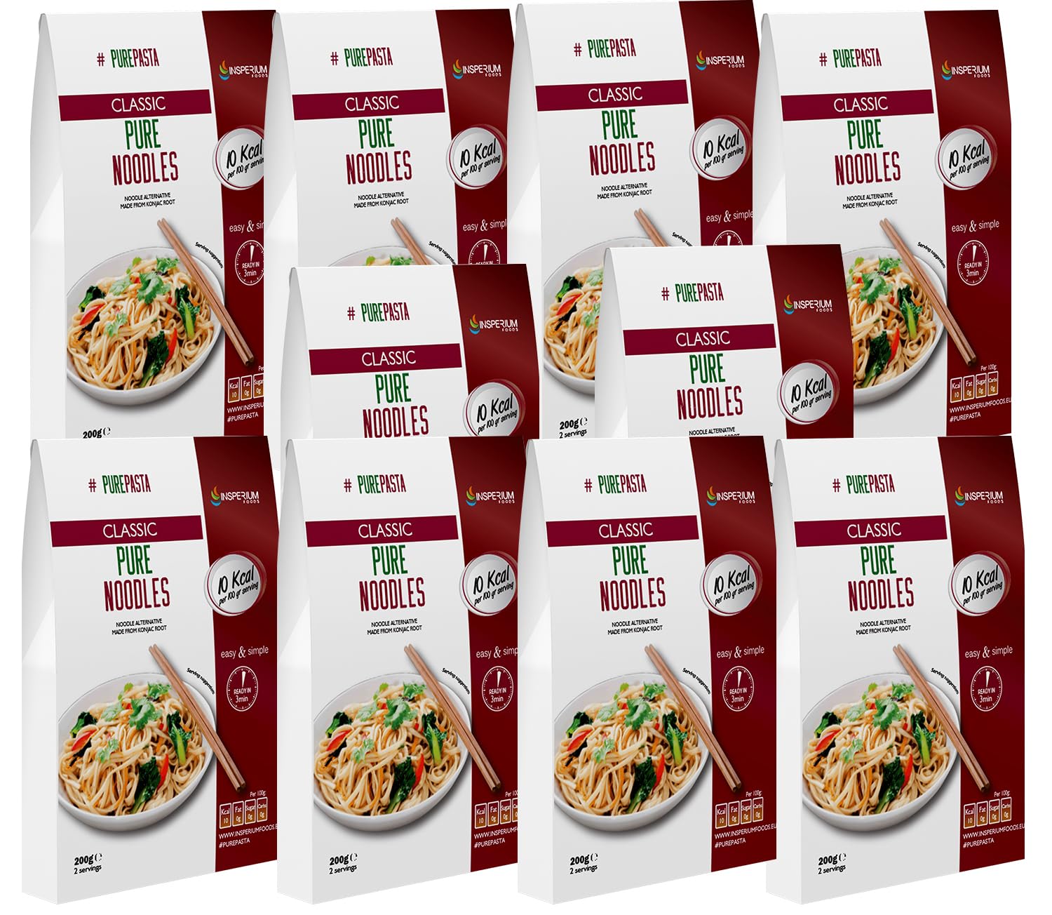 PurePasta Konjac Spaghetti – Noodles- Riso Senza Glutine 10-pack 200 grammi | Pasta Gluten Free Di Glucomannano | Di Farina Senza Glutine | Ideali Per Celiaci | Cibo Vegano (10 Pack PP Noodles)
