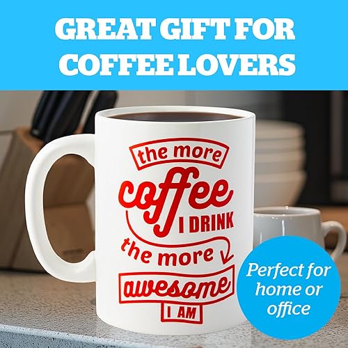 Vista 5 de BigMouth Inc. Taza de café con texto en inglés "The More Coffee I Drink the More Awesome I am", taza de café de tamaño gigante, 64 onzas, taza extra