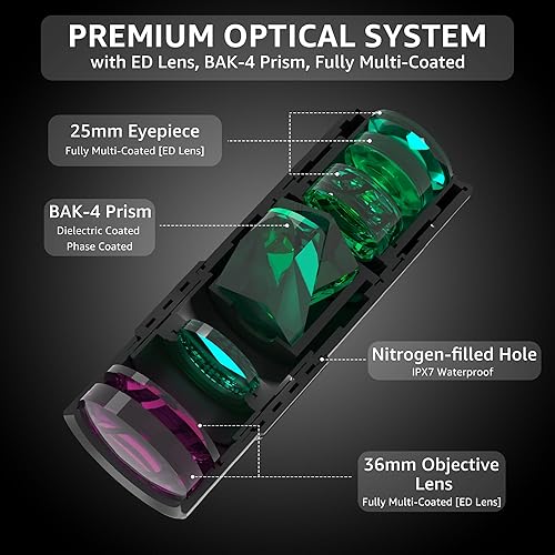 Vista 3 de 10x36 Telescopio monocular, compacto, de bolsillo, mini, portátil de tamaño pequeño, lente ED totalmente recubierta, ópticas de prisma BAK-4 HD