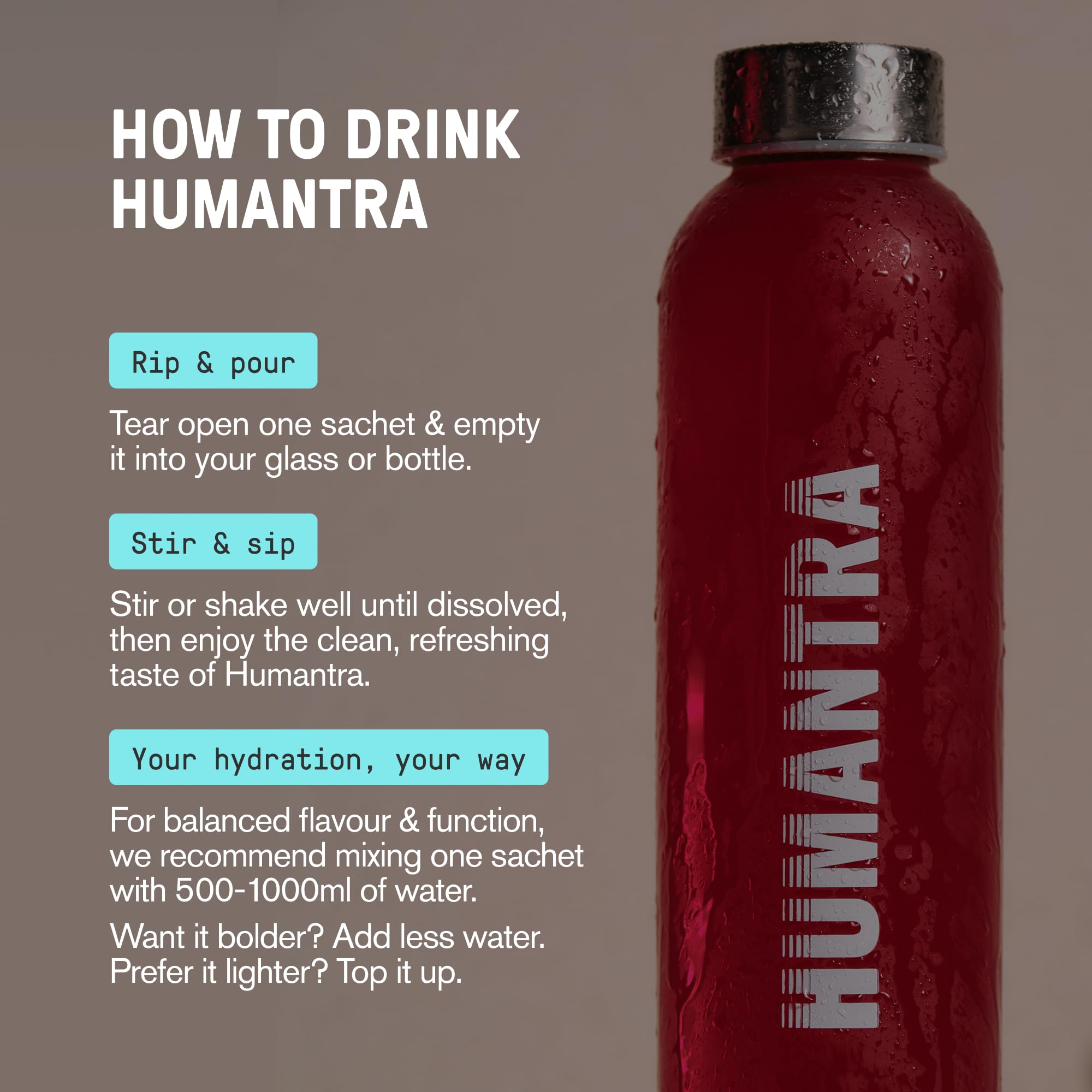 Humantra Electrolytes Powder - Black Cherry Flavor, 20ct - Powdered Hydration Sachets - Plant-Based Electrolyte Powder with 6 Electrolytes - Vegan, Sugar Free, Gluten Free — view 6