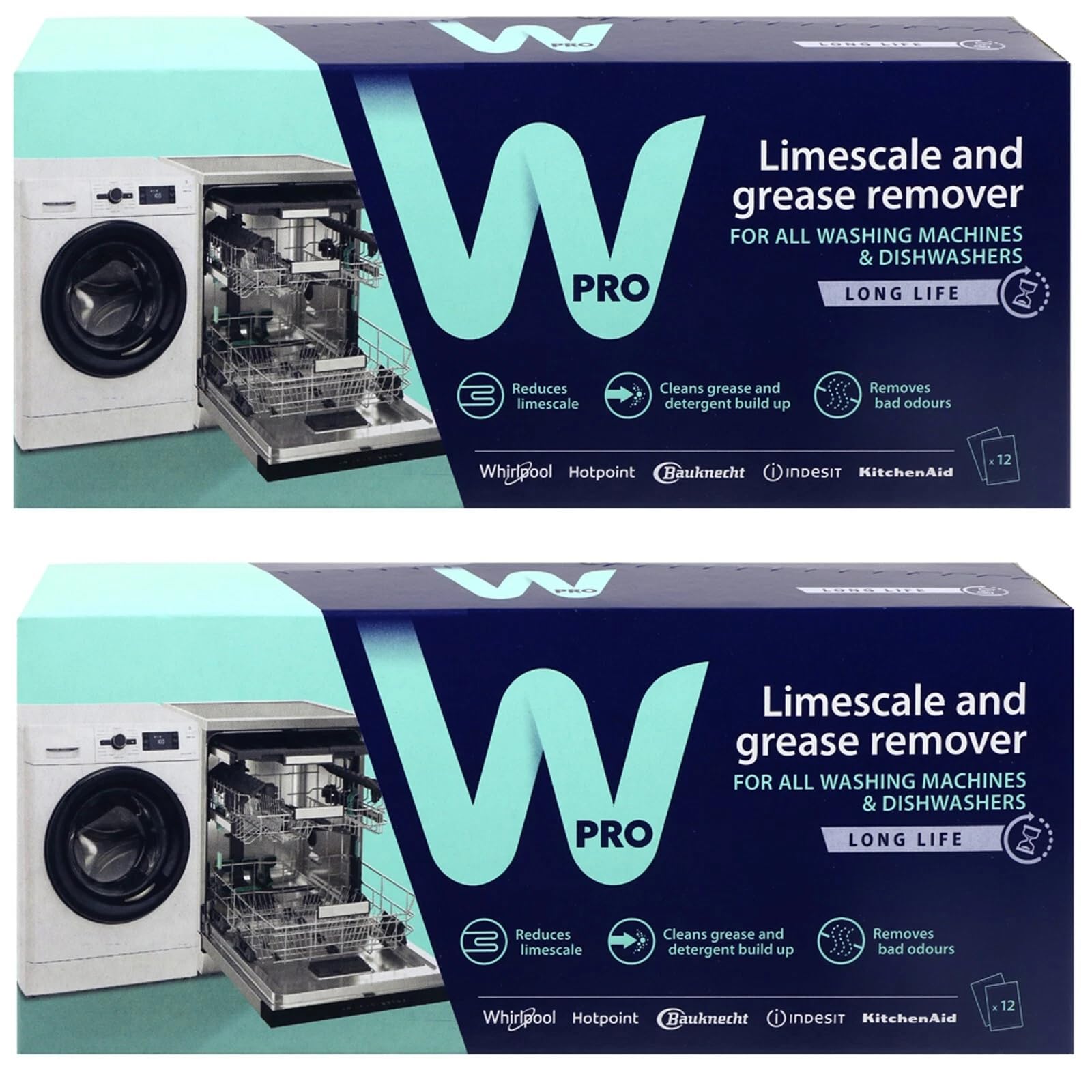 Easyricambi kit 2 pezzi di Decalcificante & Sgrassante in Bustine – Cura Completa per Elettrodomestici, Lavatrici,Lavastoviglie – Anticalcare Potente + Formula Sgrassante (totale 24 bustine)