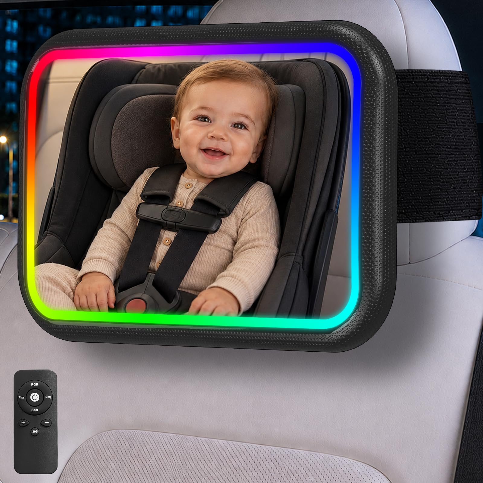 Baby Car Mirror with Light, Car Seat Mirror for Baby for Tesla, Black